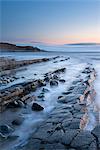 Rocky ledges in twilight, Kilve Beach, Somerset, England, United Kingdom, Europe