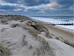 The sand dunes and beach at Horsey on a moody evening, Norfolk, England, United Kingdom, Europe