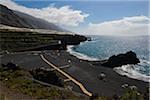 Black Volcanic Beach with Banana Plantation in the background, Remo, Charco Verde Beach, La Palma, Santa Cruz de Tenerife, Canary Islands