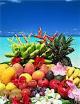 Mixed fruits on the beach