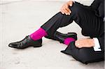 Groom from Waist Down wearing Fuchsia Socks