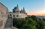 south gate of Fisherman's Bastion in Budapest at sunrise