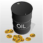 Barrel of oil products and money. Illustration on white background.