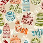 vector holiday  winter pattern with houses, socks, mittens,  and fir trees, seamless pattern in swatch menu