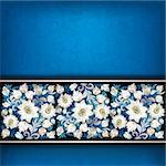 abstract grunge blue background with white spring floral ornament