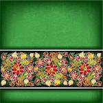abstract grunge green background with red spring floral ornament