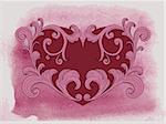 vector valentine'sgreeting card with  heart and vintage floral ornament on watercolor background