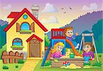 Children playing near house theme 1 - eps10 vector illustration.