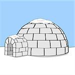 Cartoon illustration showing an igloo in the middle of nowhere with some snow on top of it