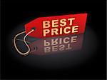 3d illustration of best price tag, over dark background