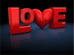 abstract 3d illustration of love sign, over dark background