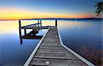 Setting sun on the horizon at Belmont, view from the jetty.