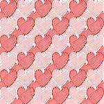 Design seamless doodle heart pattern. Valentine's Day colorful striped diagonal background. Vector art