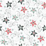 Illustration of seamless floral background in green and red colours