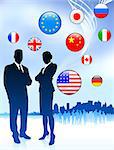 Business Couple on  internet flag buttons background Original Vector Illustration