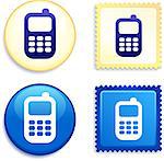 Cell Phone on Stamp and Button Original Vector Illustration Buttons Collection