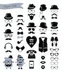 Hipster Black and White Retro Vintage Vector Icon Set