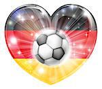 Germany soccer football ball flag love heart concept with the German flag in a heart shape and a soccer ball flying out