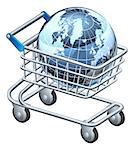 Shopping trolley globe concept, supermarket shopping cart with globe, could be a concept for internet shopping or other