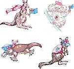 Australian marsupials animals - kangaroo, koala, platypus. Set of vector illustrations.