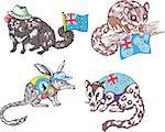 Miscellaneous australian animals with flags. Set of vector illustrations.