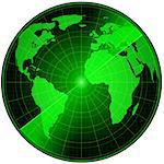Abstract radar with earth map, vector illustration
