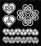 Celtic hearts black pattern and braid set isolated on white