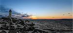 Panorama of Peggys Cove's Lightouse after Sunset (Nova Scotia, Canada)