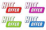 hot offer in four colors labels, business shopping concept, flat design