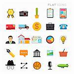 Flat Modern Icon Set, web, media, technology and business. Vector illustration.