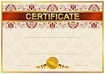 Elegant template of certificate, diploma with lace ornament, ribbon, place for text. Vector illustration EPS 8.