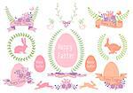 Happy Easter frames, laurels and ribbons, set of vector design elements