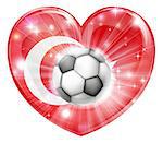Turkey soccer football ball flag love heart concept with the Turkish flag in a heart shape and a soccer ball flying out