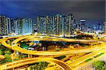 aerial view of the city overpass at night, HongKong,Asia China