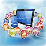 Business Concepts with Smartphone, Tablet PC and Application Icons on Abstract Background