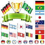 Soccer World Championship 2014 Collect with Flags, Gold Cup, Ribbon and Flags, isolated vector. Part 1 of 4.