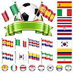 Soccer World Championship 2014 Brazil Collect with Flags, Ball, Ribbon and Flags, isolated vector. Part 2 of 4.