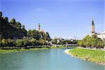 View of the city Salzburg and Salzach river, Austria