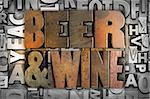 The words BEER AND WINE written in vintage letterpress type