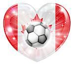 Canada soccer football ball flag love heart concept with the Canadian flag in a heart shape and a soccer ball flying out