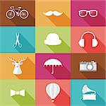 Set of Hipster objects. Vector illustration.