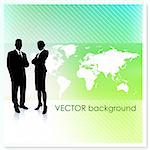 Business Team with World Map on Vector Background Original Illustration