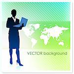 Businesswoman with World Map on Vector Background Original Illustration