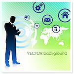 Businessman with World Map on Vector Background Original Illustration