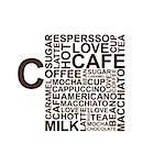 Coffee cup typography words on white background