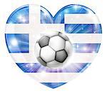 Greece soccer football ball flag love heart concept with the Greek flag in a heart shape and a soccer ball flying out