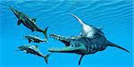 Liopleurodon was a giant marine reptile that hunted Ichthyosaurus dinosaurs in Jurassic Seas.
