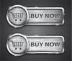 Commercial brushed metallic buttons with the words "buy now". Vector