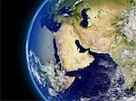 Middle East viewed from space with atmosphere and clouds. Elements of this image furnished by NASA.