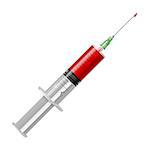 Syringe with blood isolated on white background